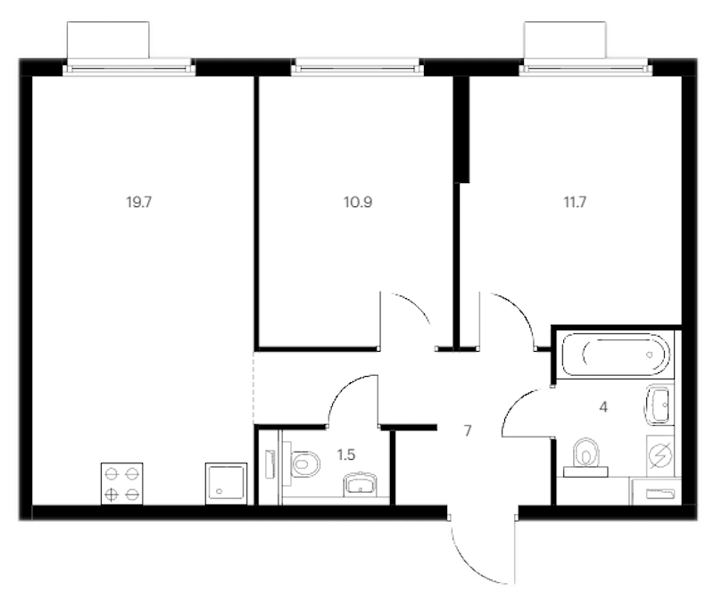 2-комнатная квартира 54.8 м², 9/12 эт., ЖК «Витебский парк»
